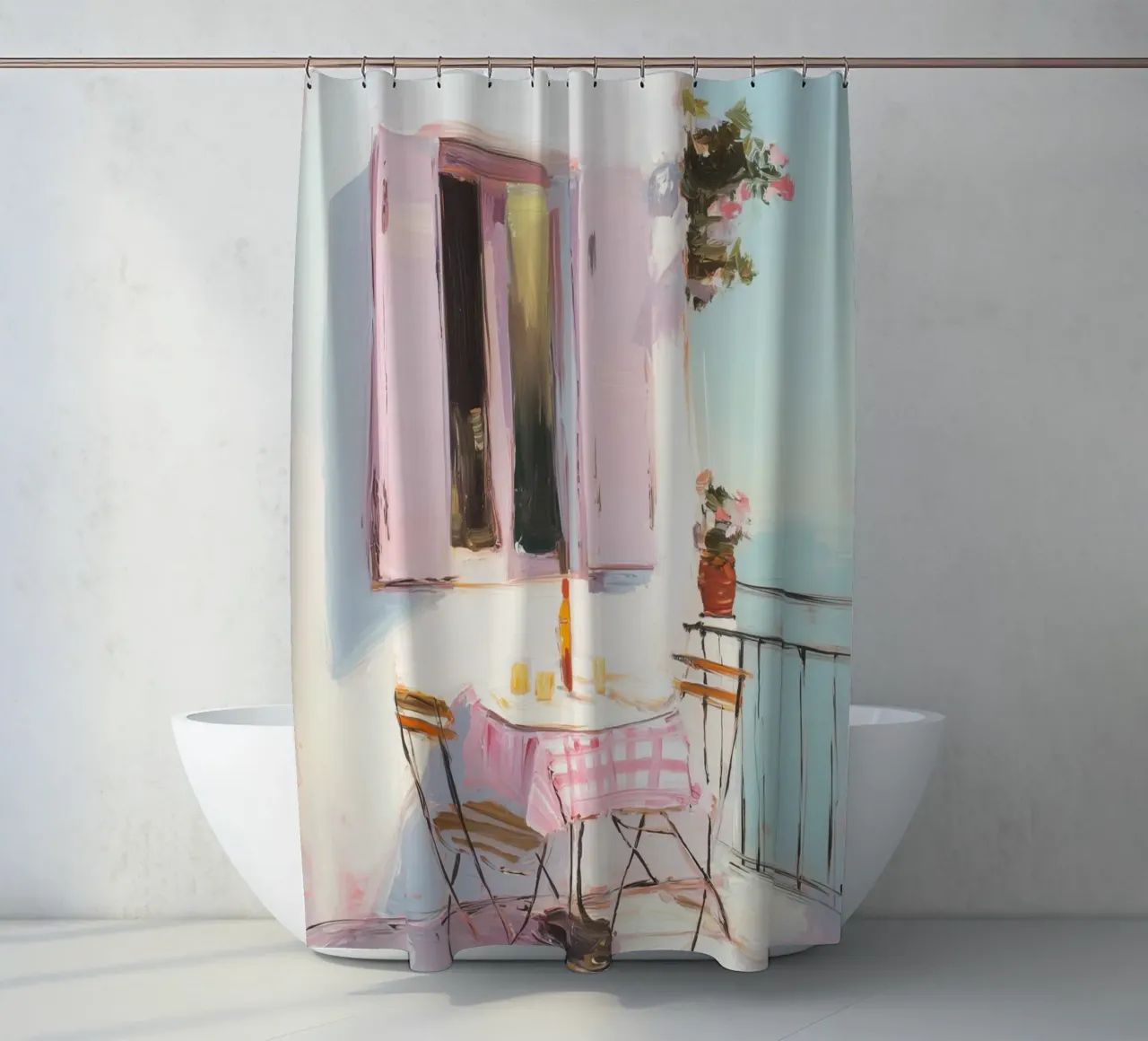 Terrazza solarium in rosa tenda da doccia da Carina Pop & Pastell