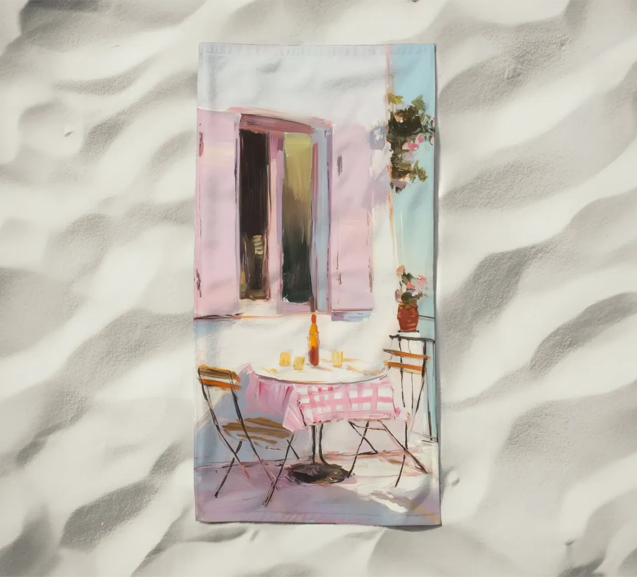 Terrazza solarium in rosa telo mare da Carina Pop & Pastell