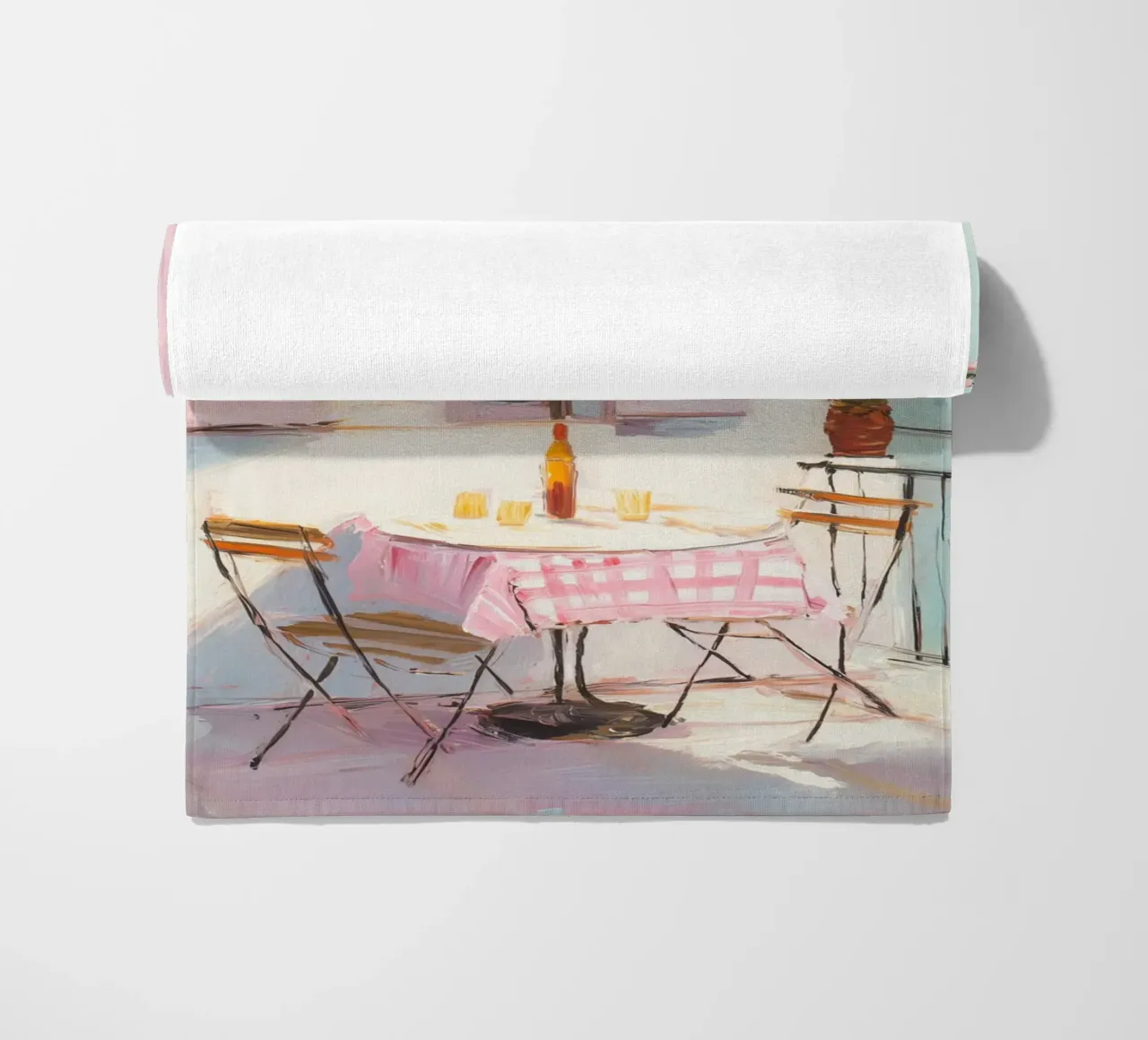 Terrazza solarium in rosa telo mare da Carina Pop & Pastell