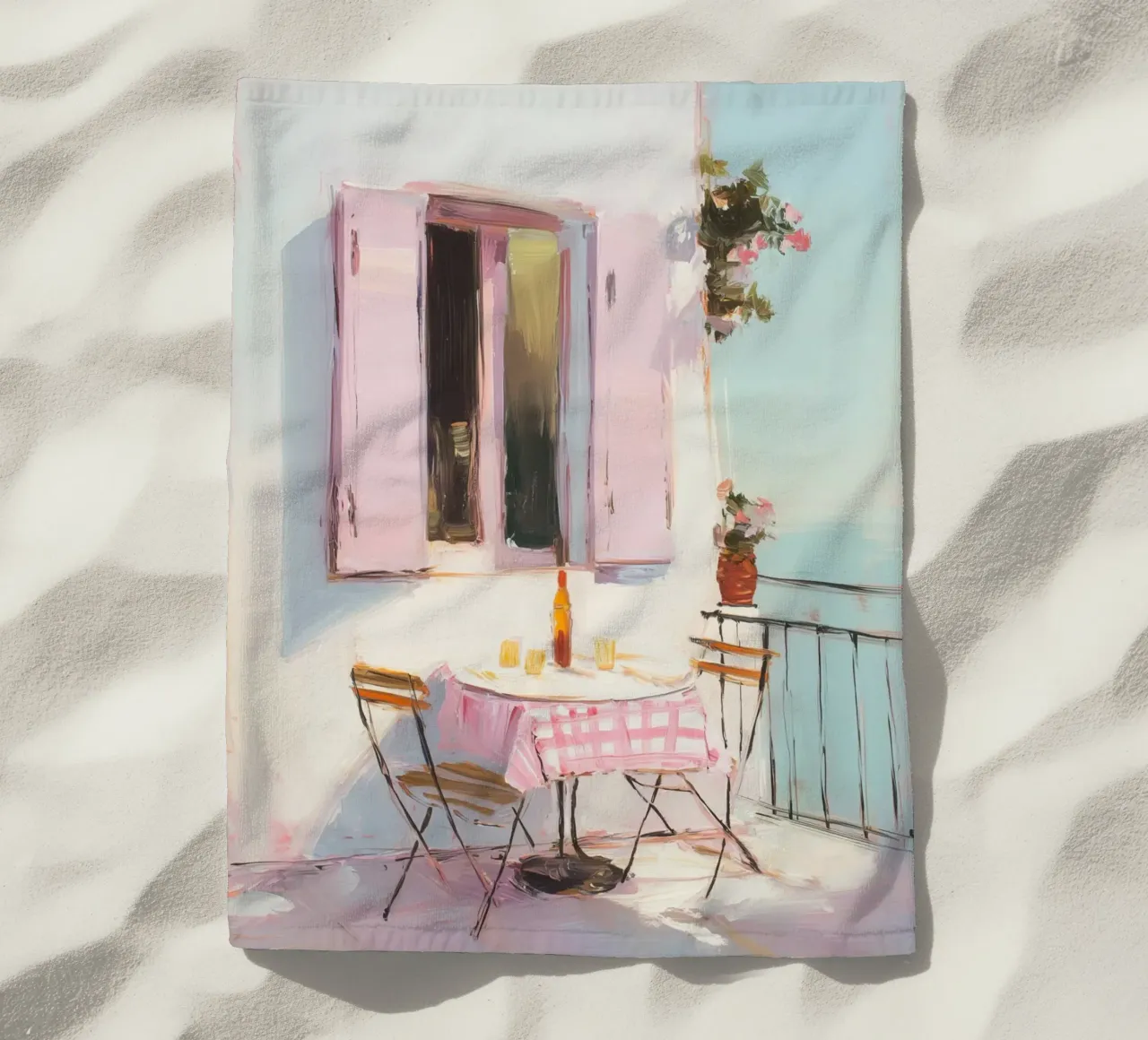 Terrazza solarium in rosa telo mare da Carina Pop & Pastell