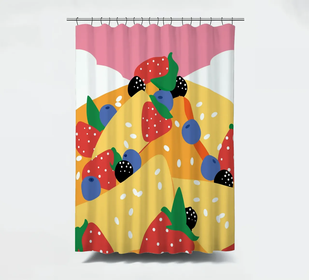 Torta con fragole e mirtilli tenda da doccia da OFFICIAL FRUIT & VEGETABLES
