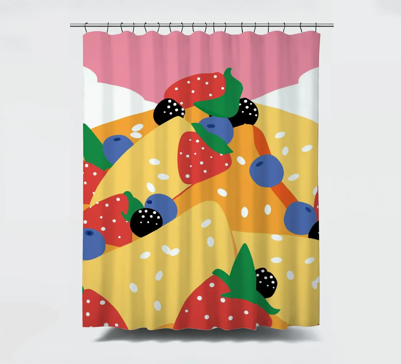 Torta con fragole e mirtilli tenda da doccia da OFFICIAL FRUIT & VEGETABLES