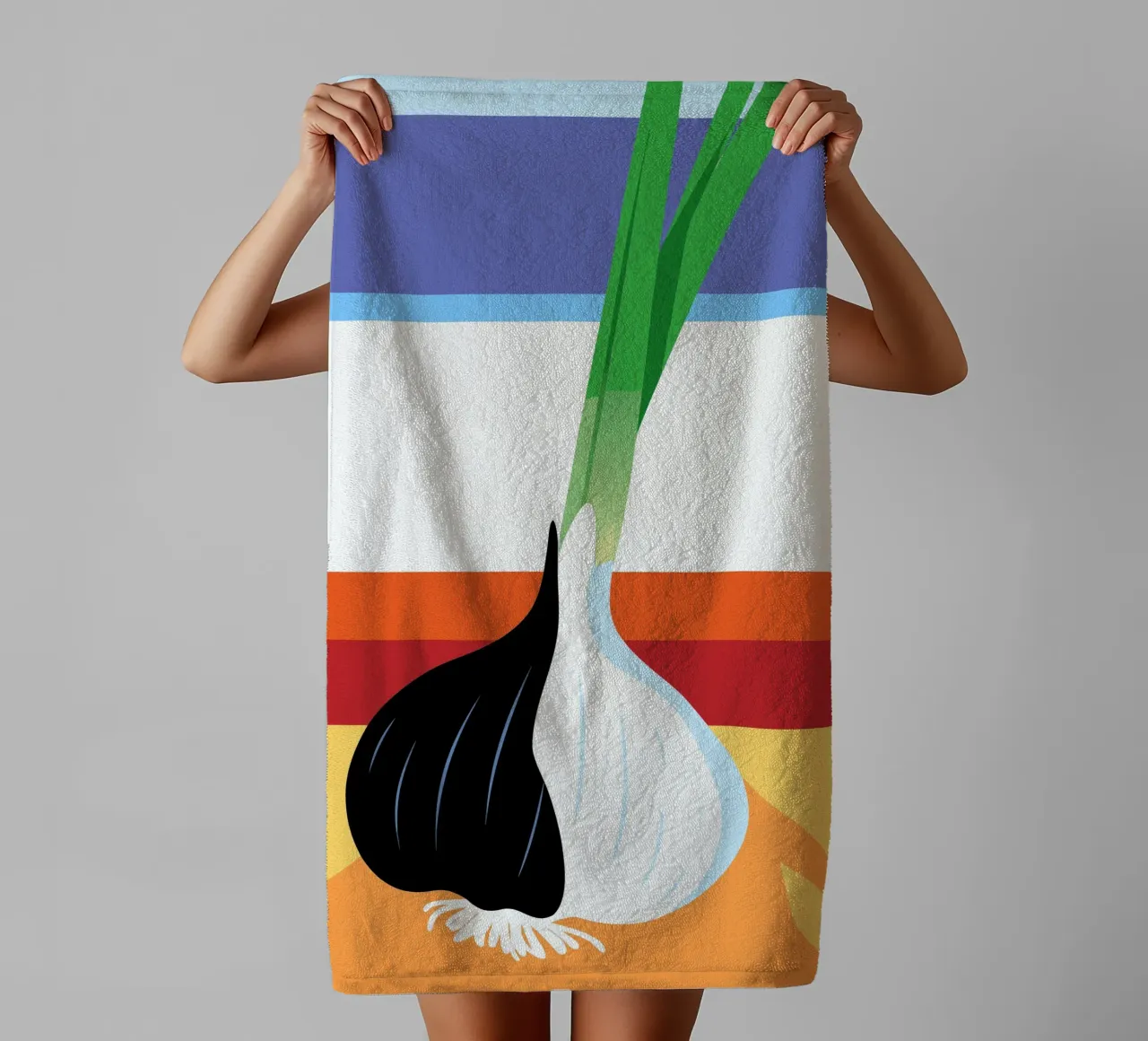 Aglio bianco e nero asciugamano da bagno da OFFICIAL FRUIT & VEGETABLES