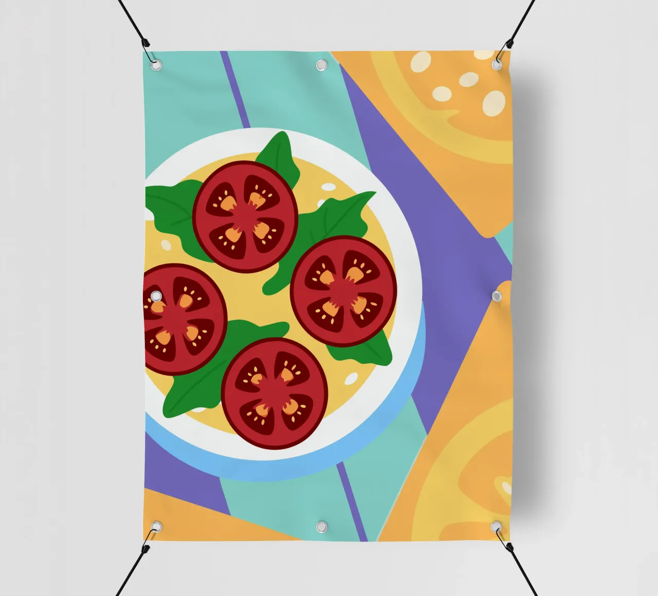Ciotola di zuppa di pomodoro fresco con foglie verdi telo in pvc da OFFICIAL FRUIT & VEGETABLES