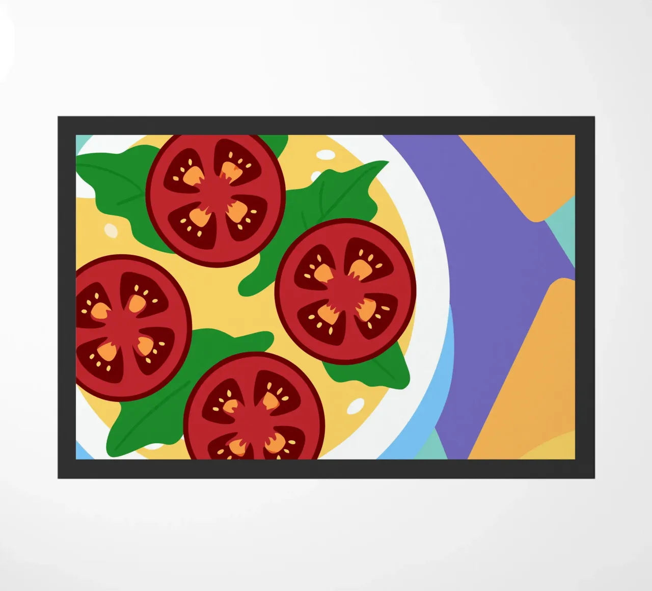 Ciotola di zuppa di pomodoro fresco con foglie verdi zerbino da OFFICIAL FRUIT & VEGETABLES