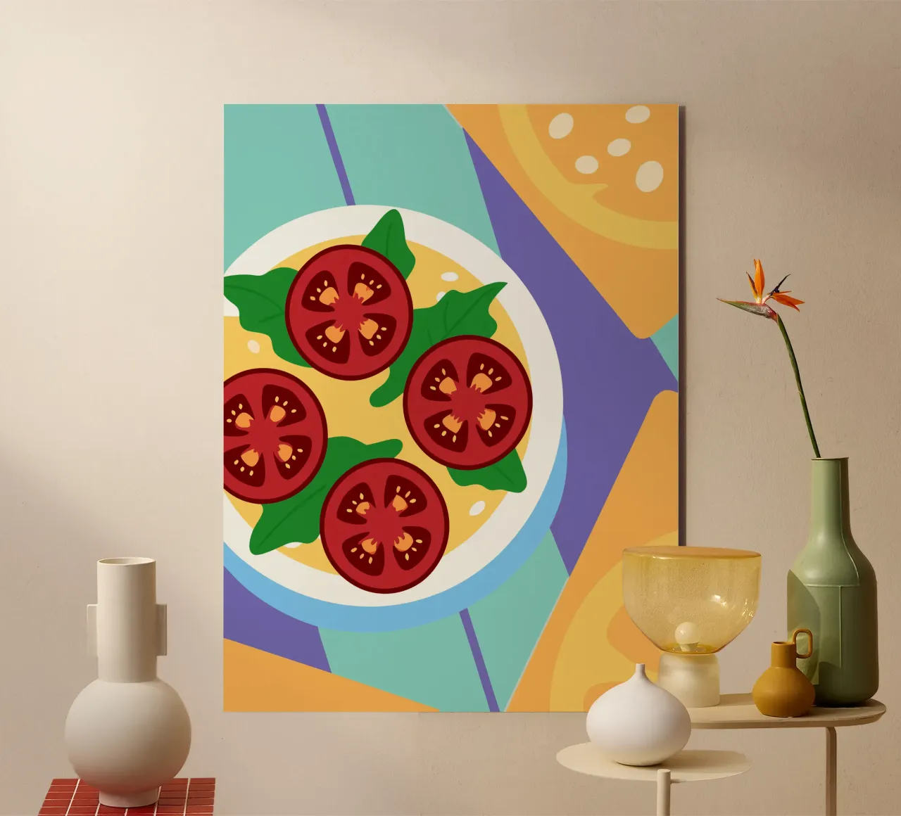 Ciotola di zuppa di pomodoro fresco con foglie verdi alluminio dibond da OFFICIAL FRUIT & VEGETABLES