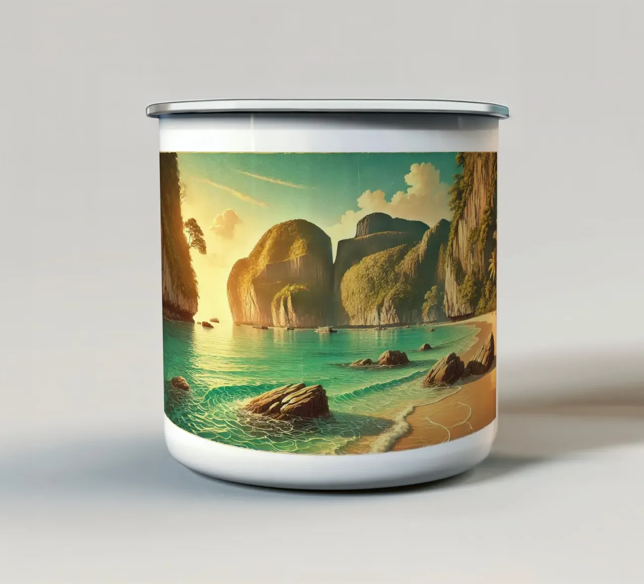 Poster d'epoca sulla Thailandia, Isole Phi Phi tazza in smalto da Wanderlust Vibes