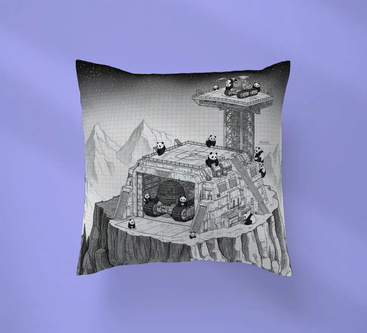 Space Station in Black and White. Pandas included cuscino da ZEN VACATION