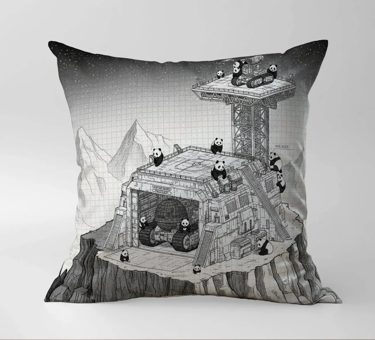 Space Station in Black and White. Pandas included kussen van ZEN VACATION