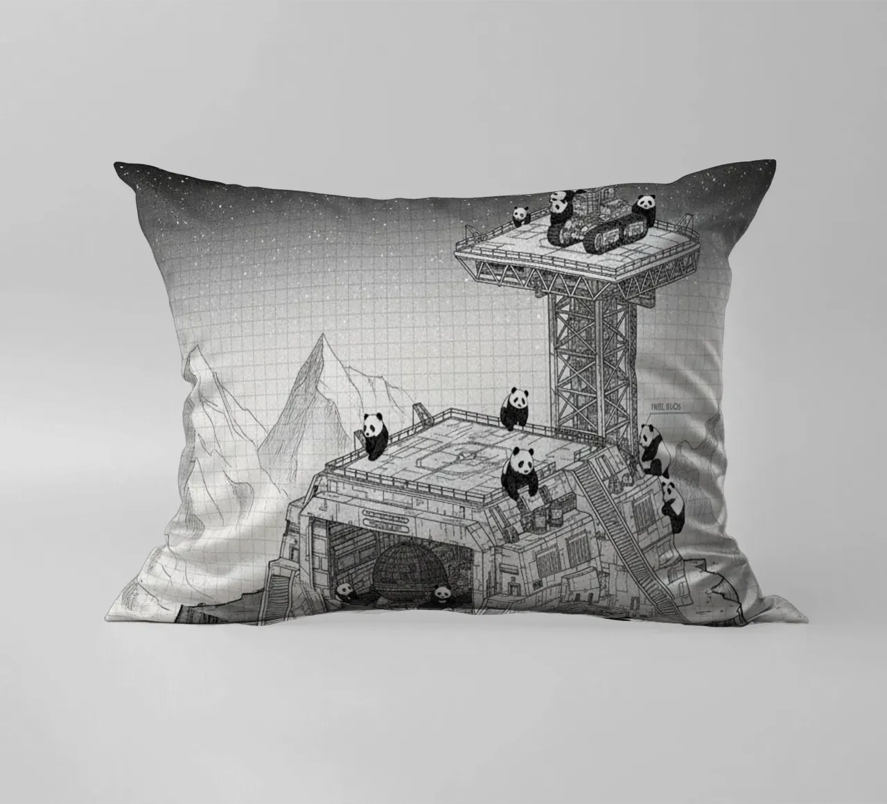 Space Station in Black and White. Pandas included kussen van ZEN VACATION