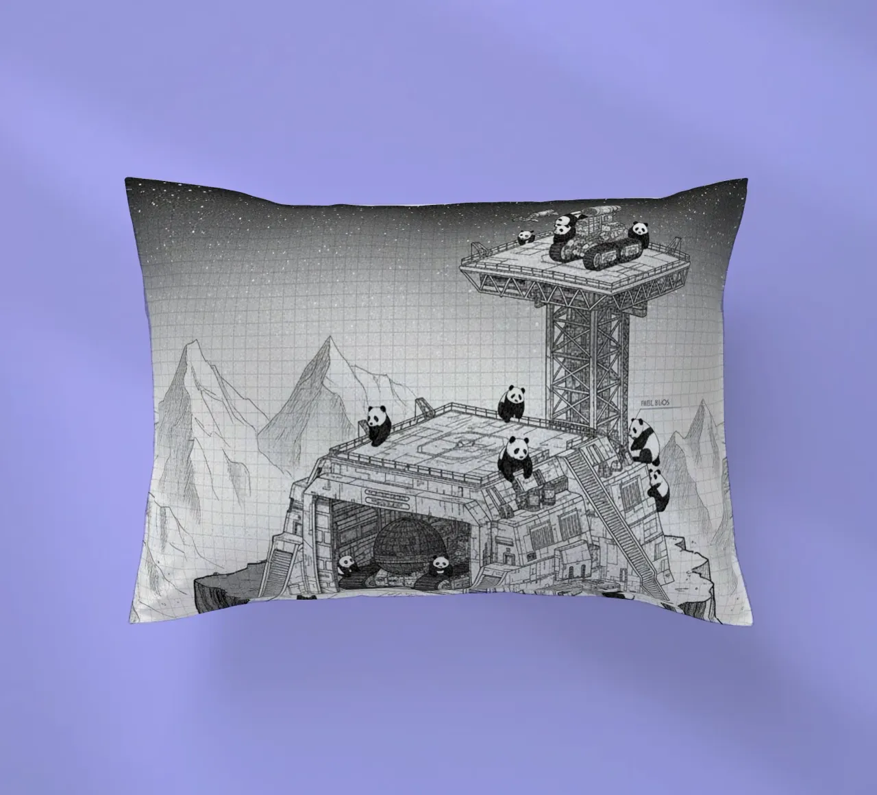 Space Station in Black and White. Pandas included cuscino da ZEN VACATION