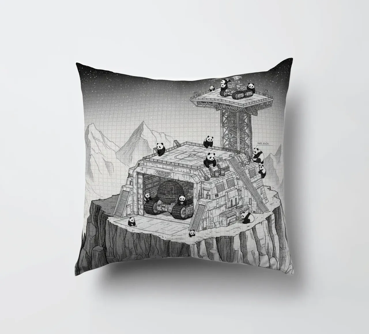 Space Station in Black and White. Pandas included cuscino da ZEN VACATION