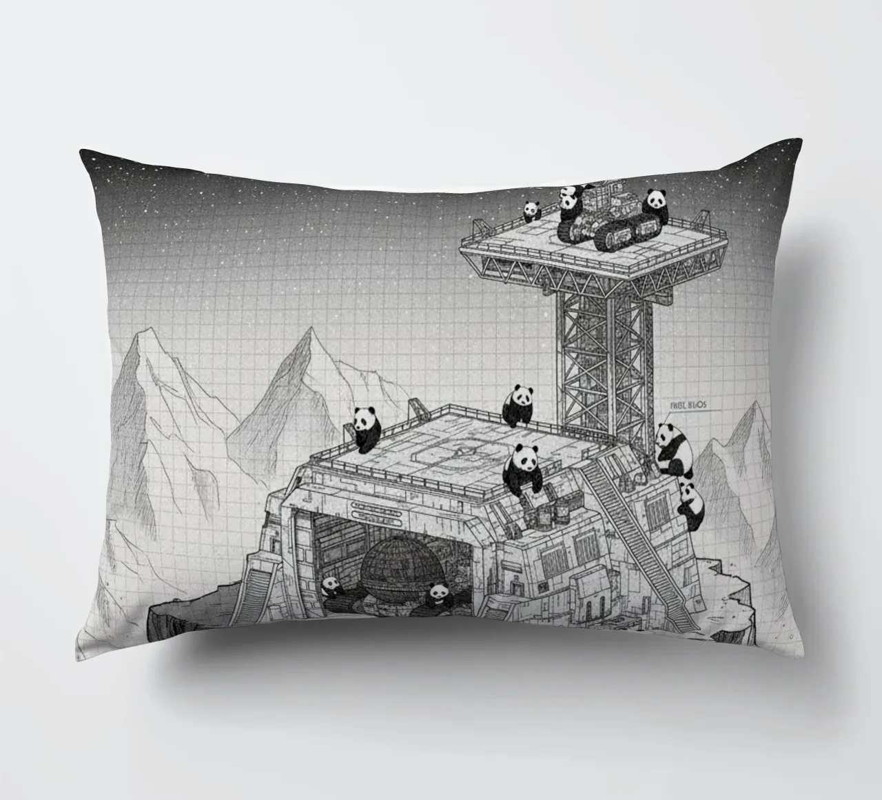 Space Station in Black and White. Pandas included cuscino da ZEN VACATION