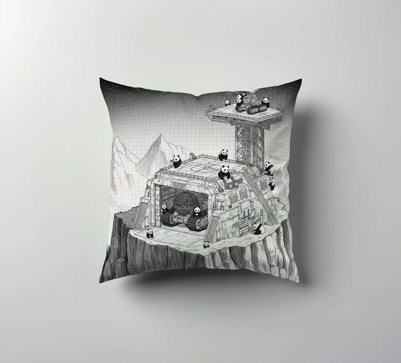 Space Station in Black and White. Pandas included cuscino da ZEN VACATION