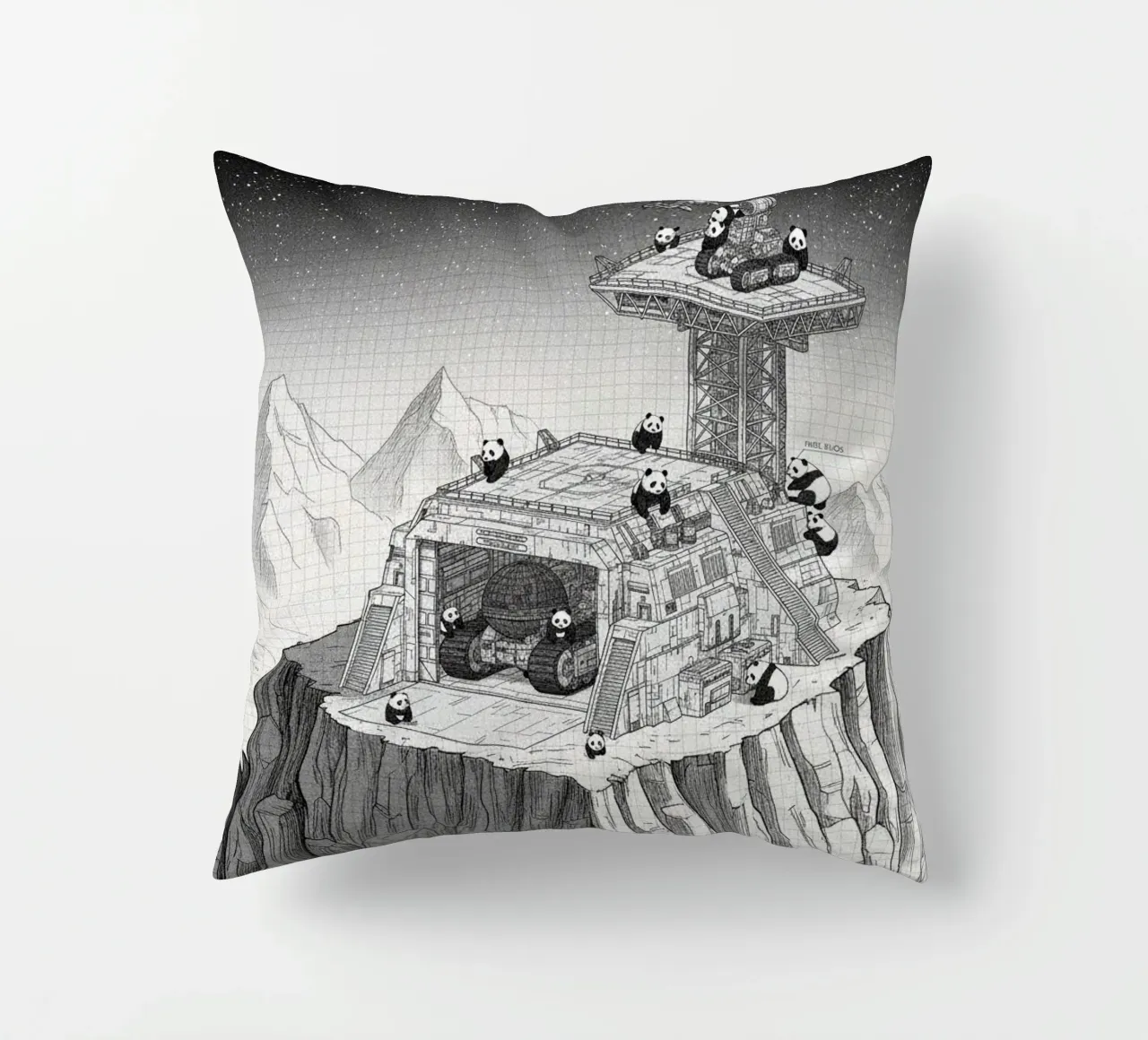 Space Station in Black and White. Pandas included cuscino da ZEN VACATION