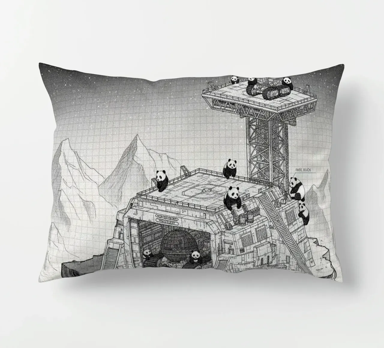Space Station in Black and White. Pandas included kussen van ZEN VACATION