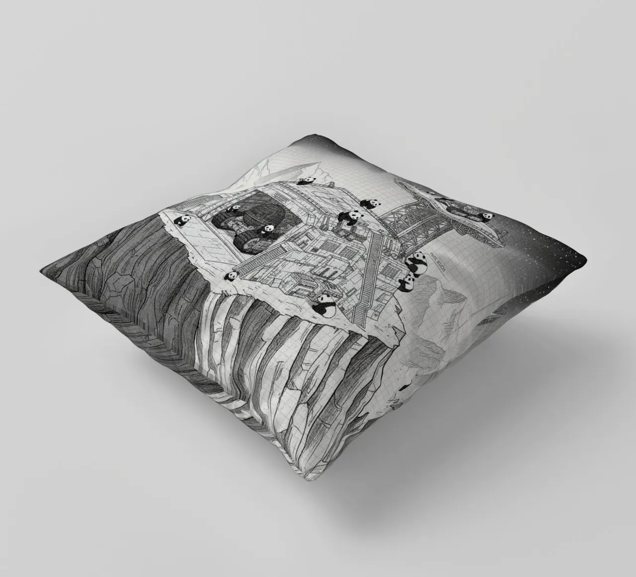 Space Station in Black and White. Pandas included cuscino da ZEN VACATION