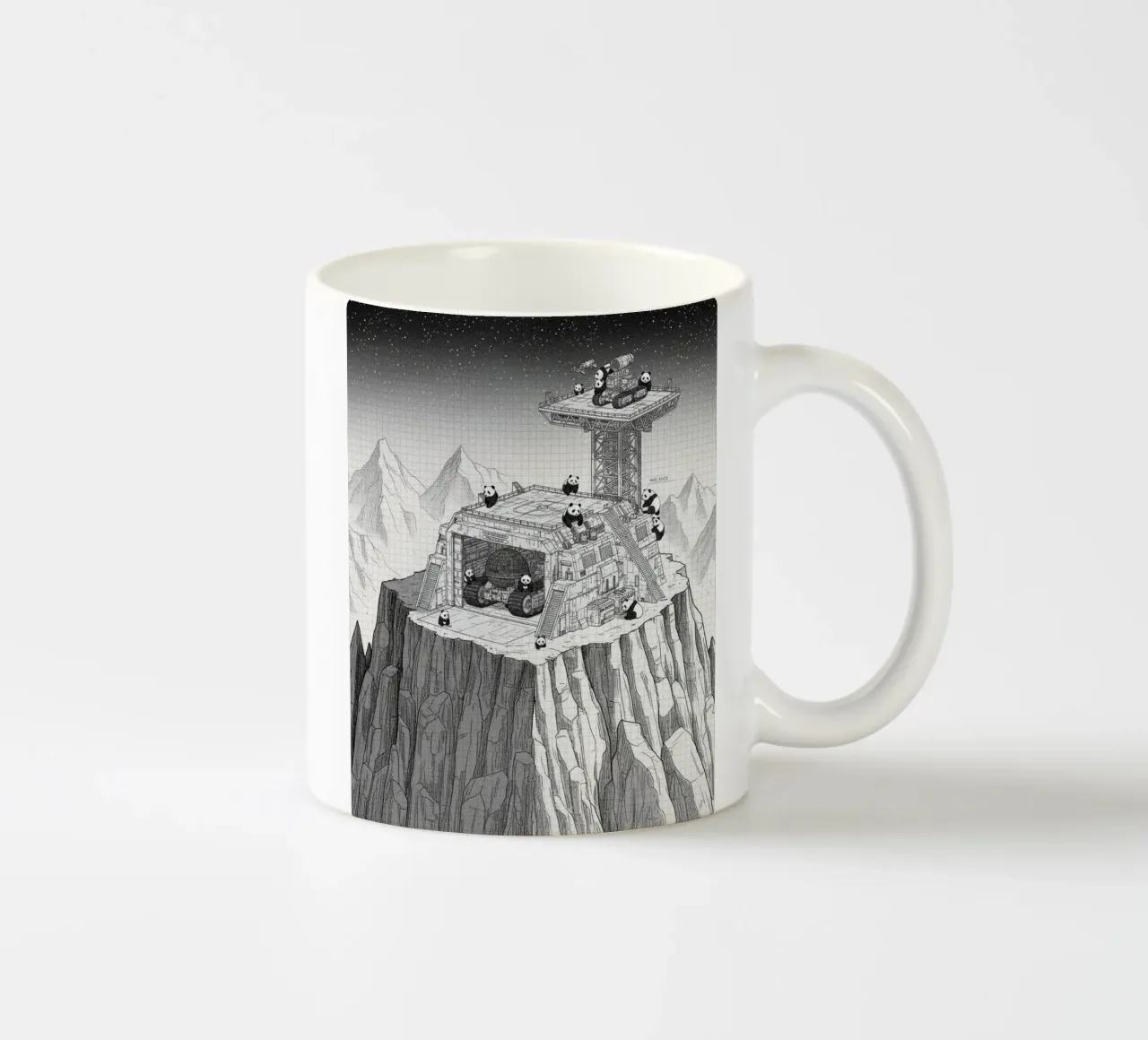 Space Station in Black and White. Pandas included tazza in ceramica da ZEN VACATION
