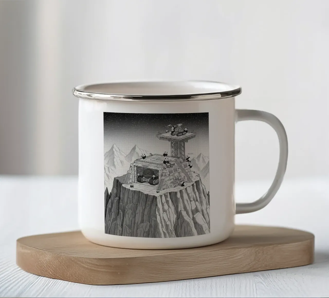 Space Station in Black and White. Pandas included tazza in smalto da ZEN VACATION