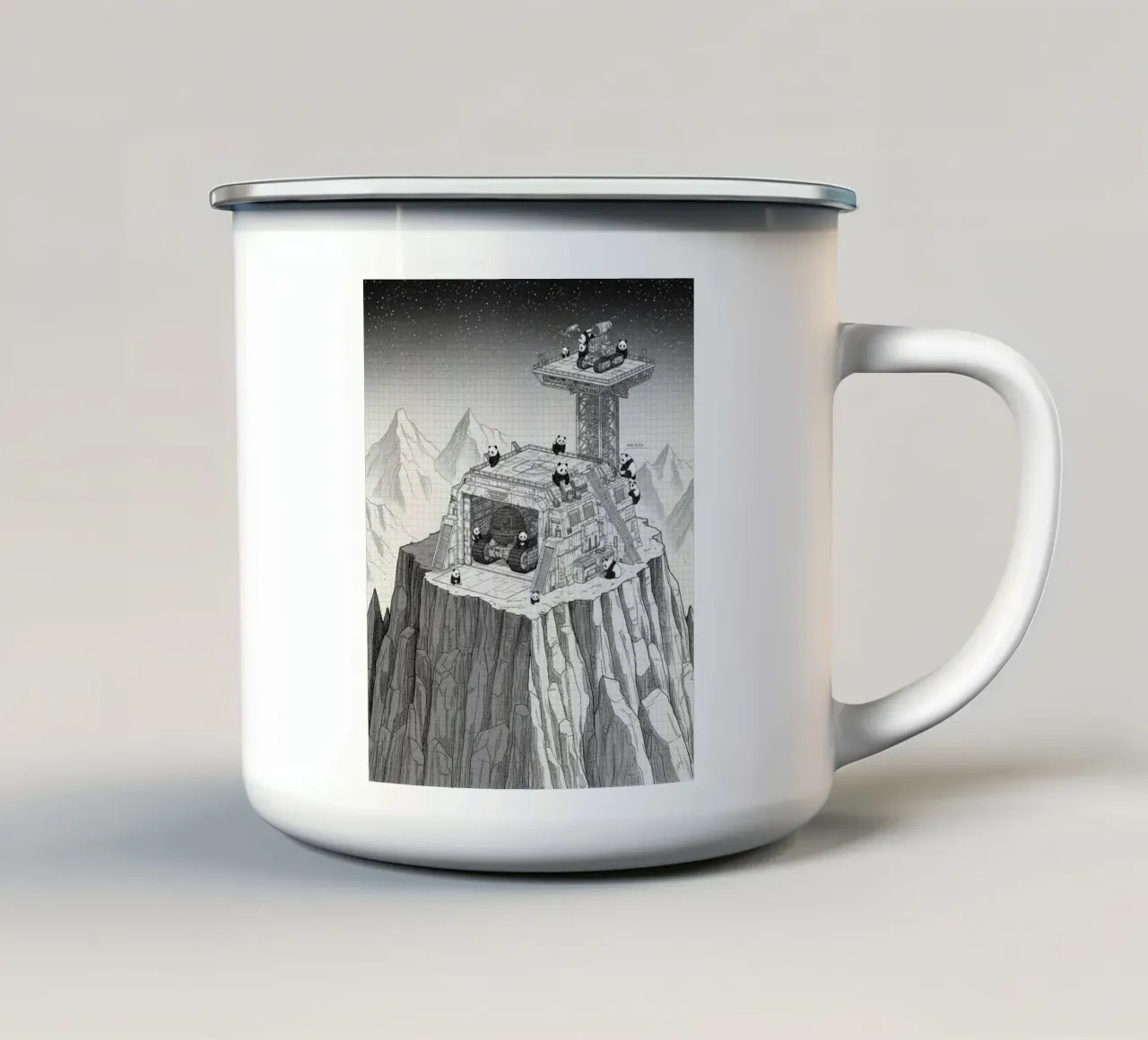 Space Station in Black and White. Pandas included tazza in smalto da ZEN VACATION