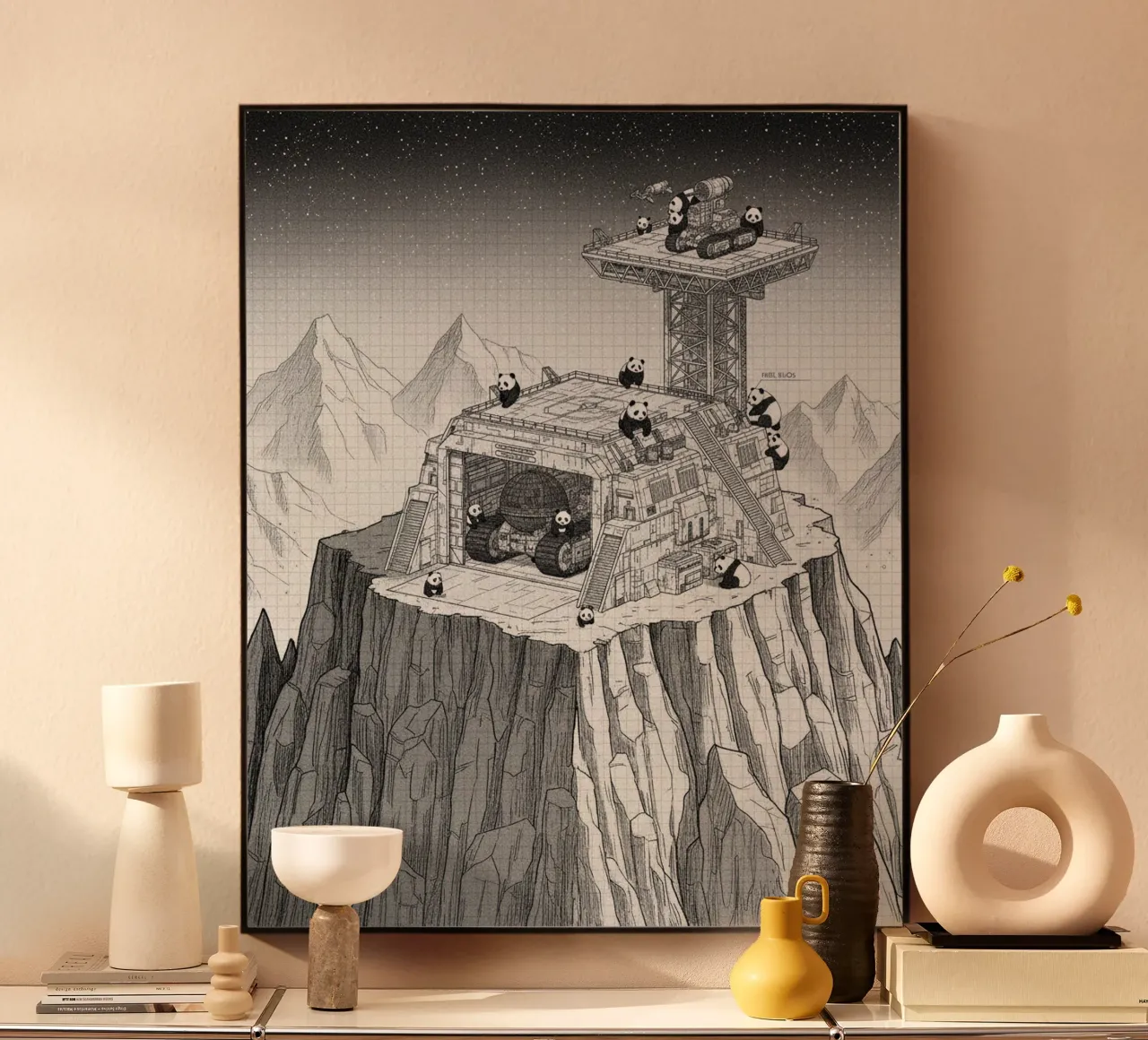 Space Station in Black and White. Pandas included plexiglass da ZEN VACATION