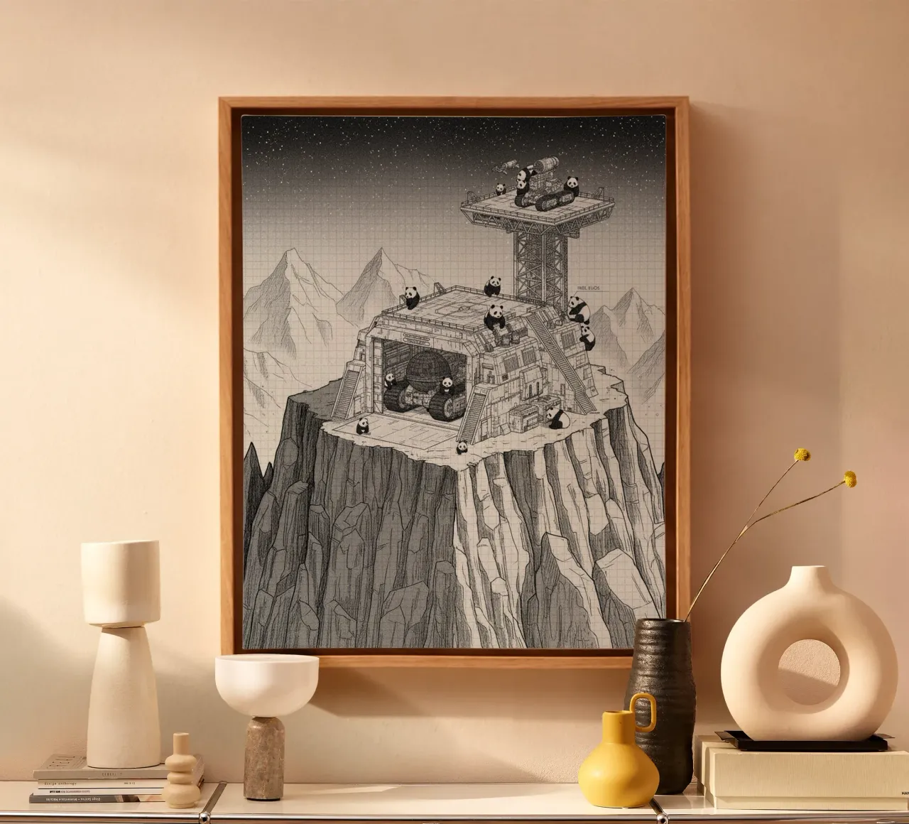 Space Station in Black and White. Pandas included tela da ZEN VACATION