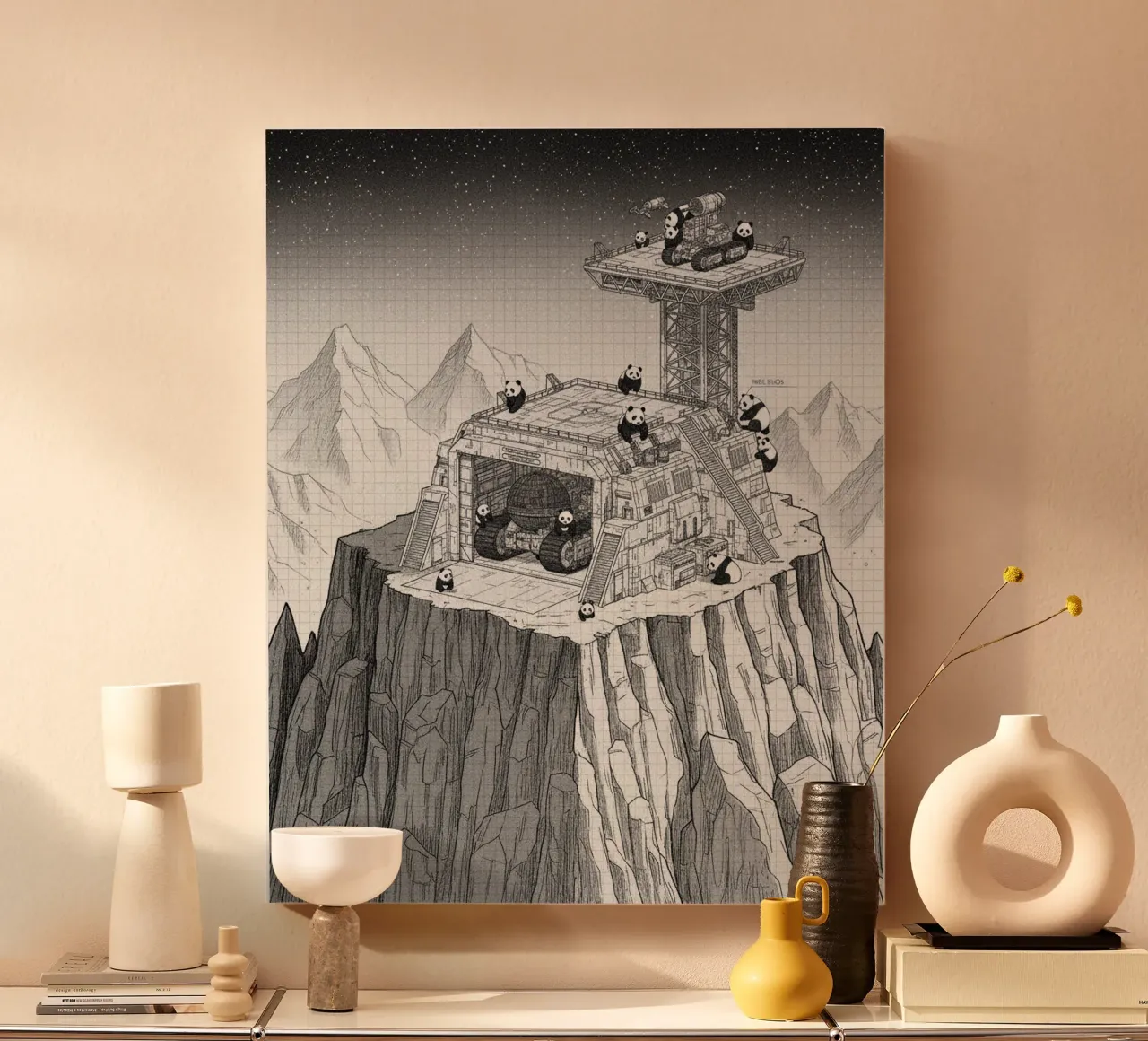 Space Station in Black and White. Pandas included tela da ZEN VACATION