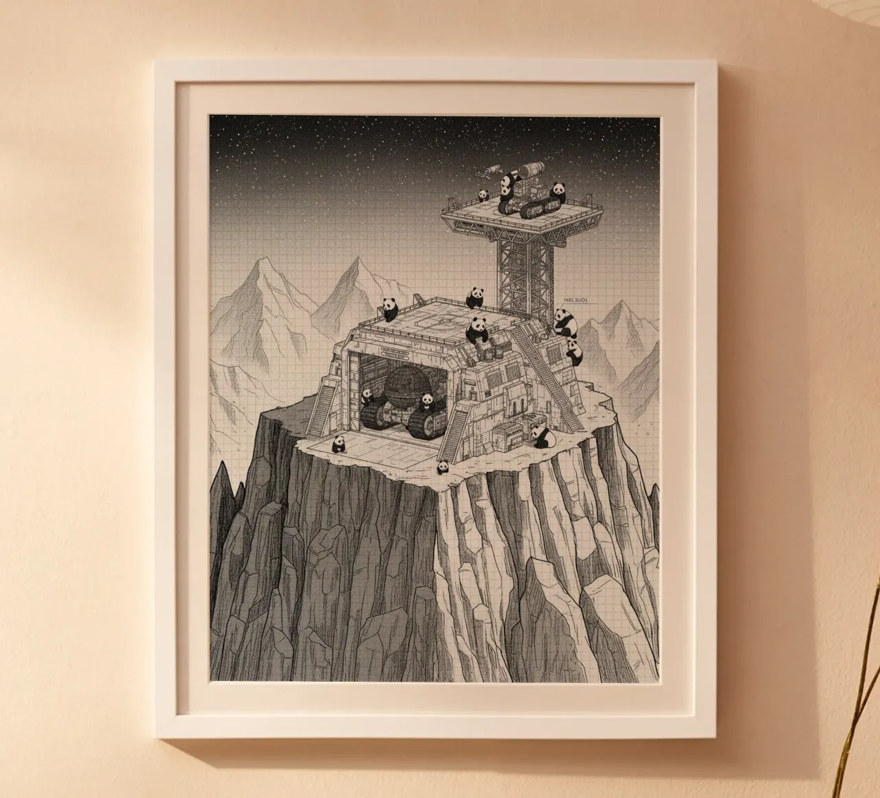 Space Station in Black and White. Pandas included carta hahnemühle da ZEN VACATION