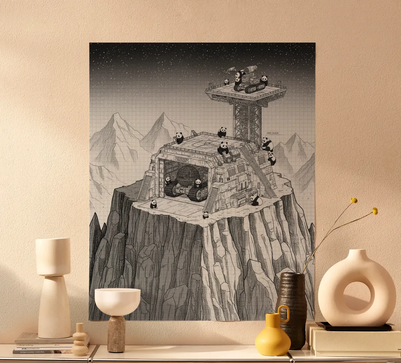 Space Station in Black and White. Pandas included carta hahnemühle da ZEN VACATION