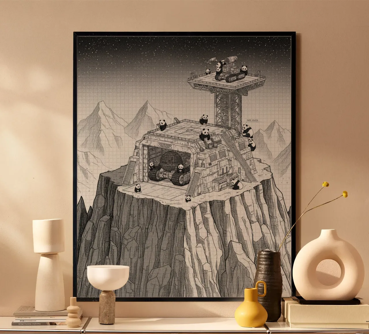Space Station in Black and White. Pandas included poster da ZEN VACATION