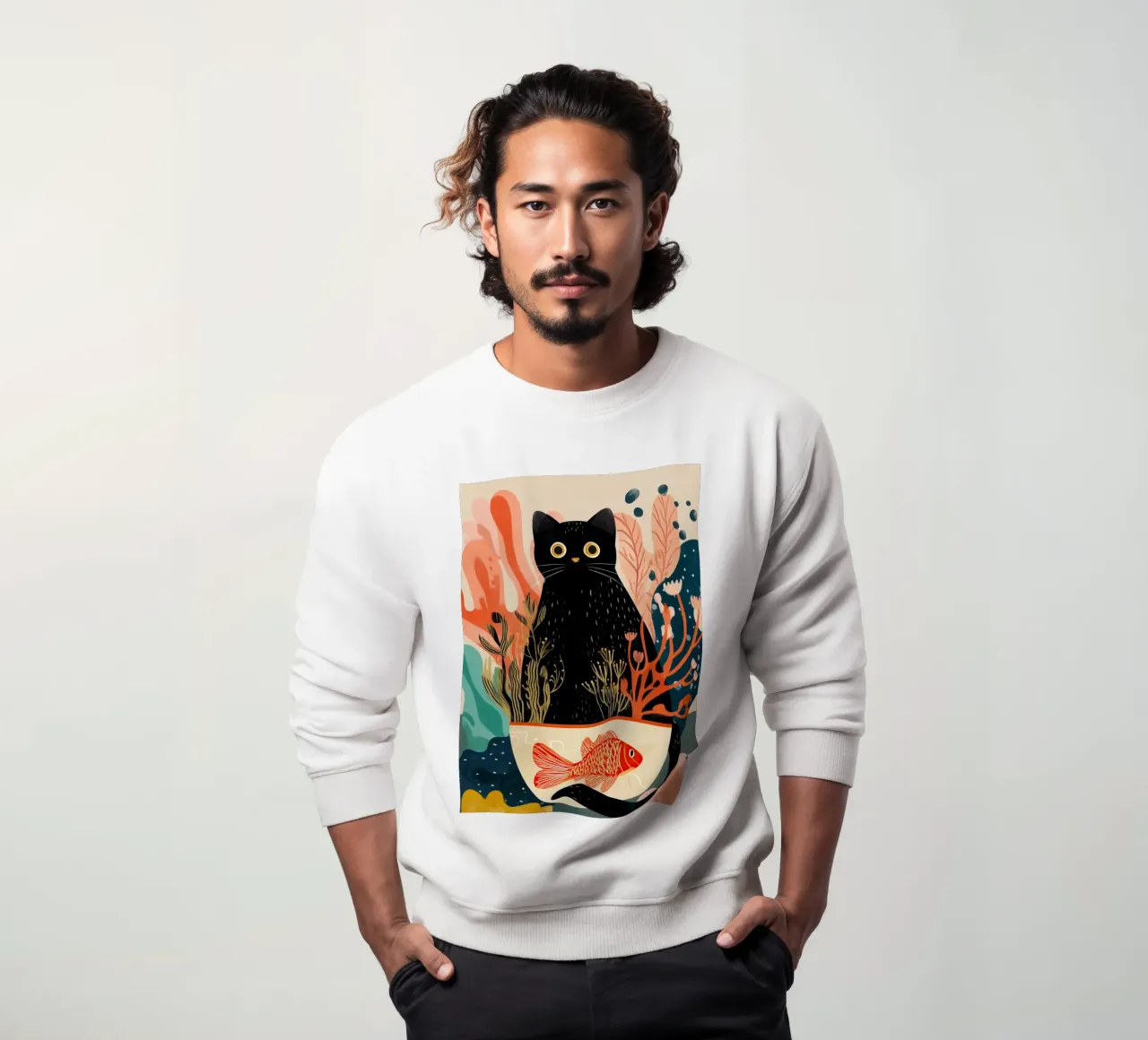 Black Cat and Goldfish felpa da Luca