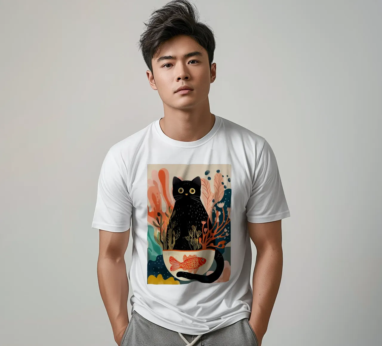 Black Cat and Goldfish t-shirt da Luca