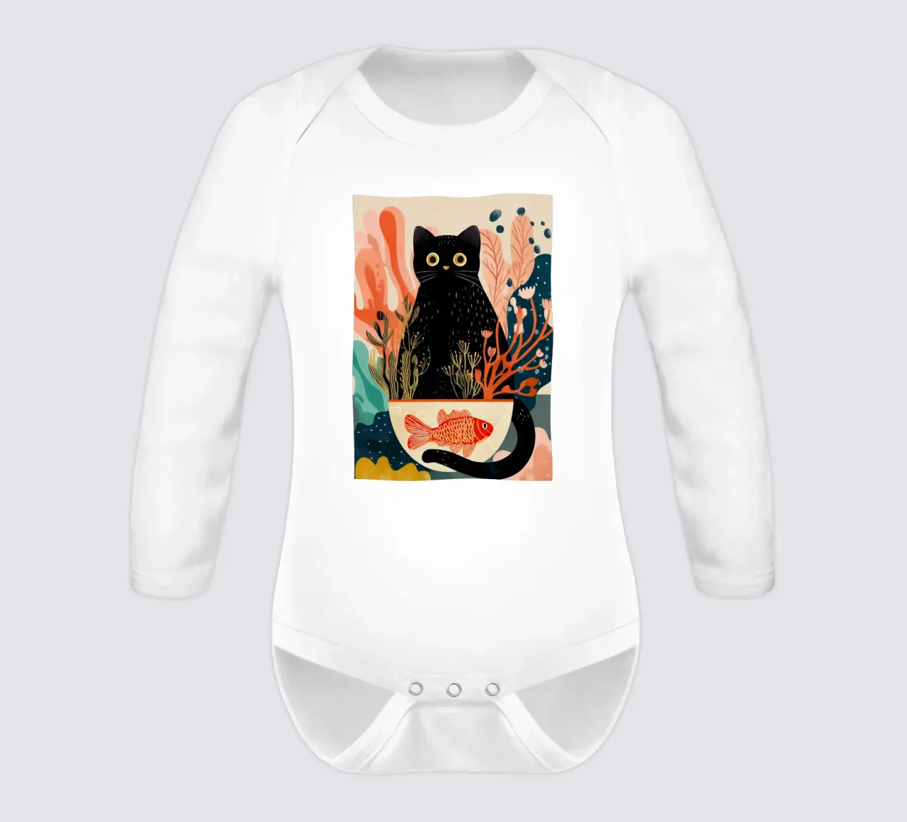 Black Cat and Goldfish body neonato maniche lunghe da Luca