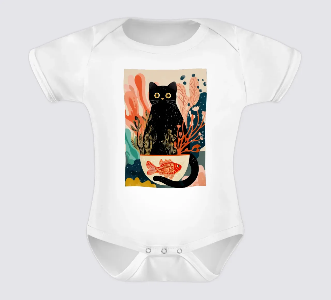 Black Cat and Goldfish body neonato maniche corte da Luca