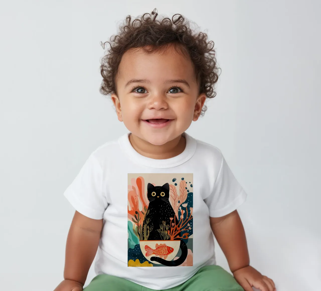 Black Cat and Goldfish maglietta neonato da Luca
