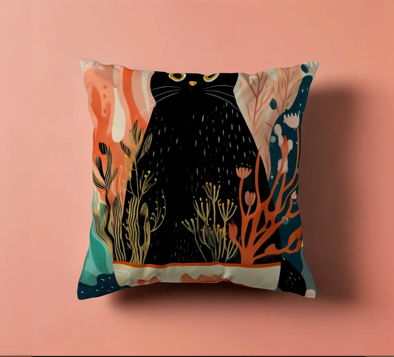 Black Cat and Goldfish cuscino da Luca