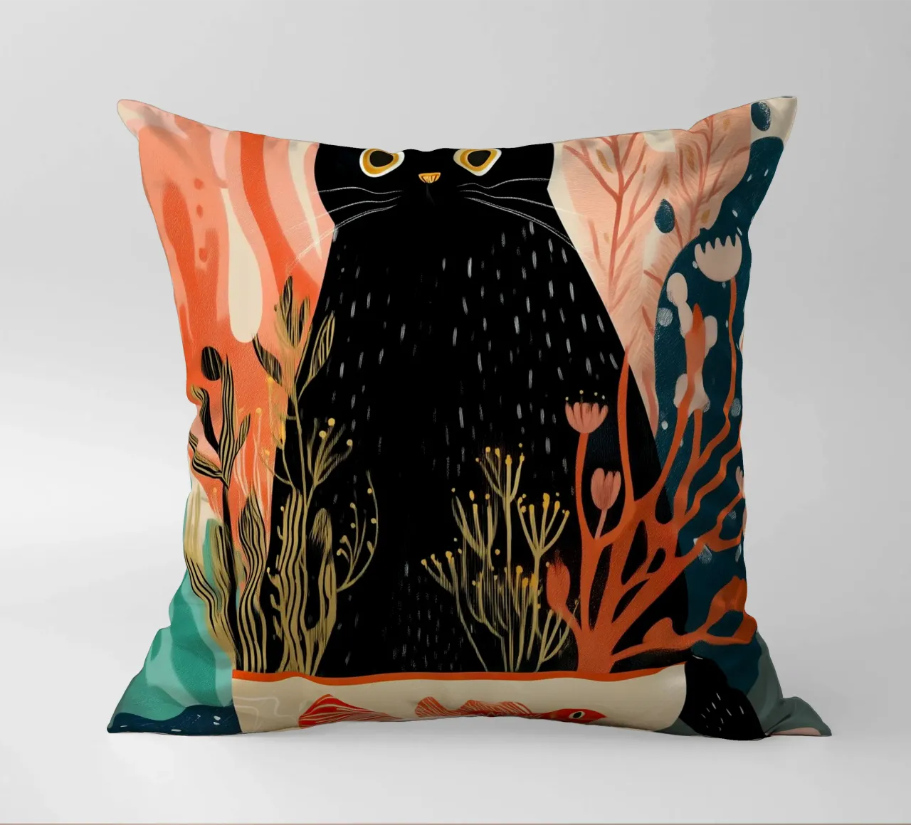 Black Cat and Goldfish cuscino da Luca