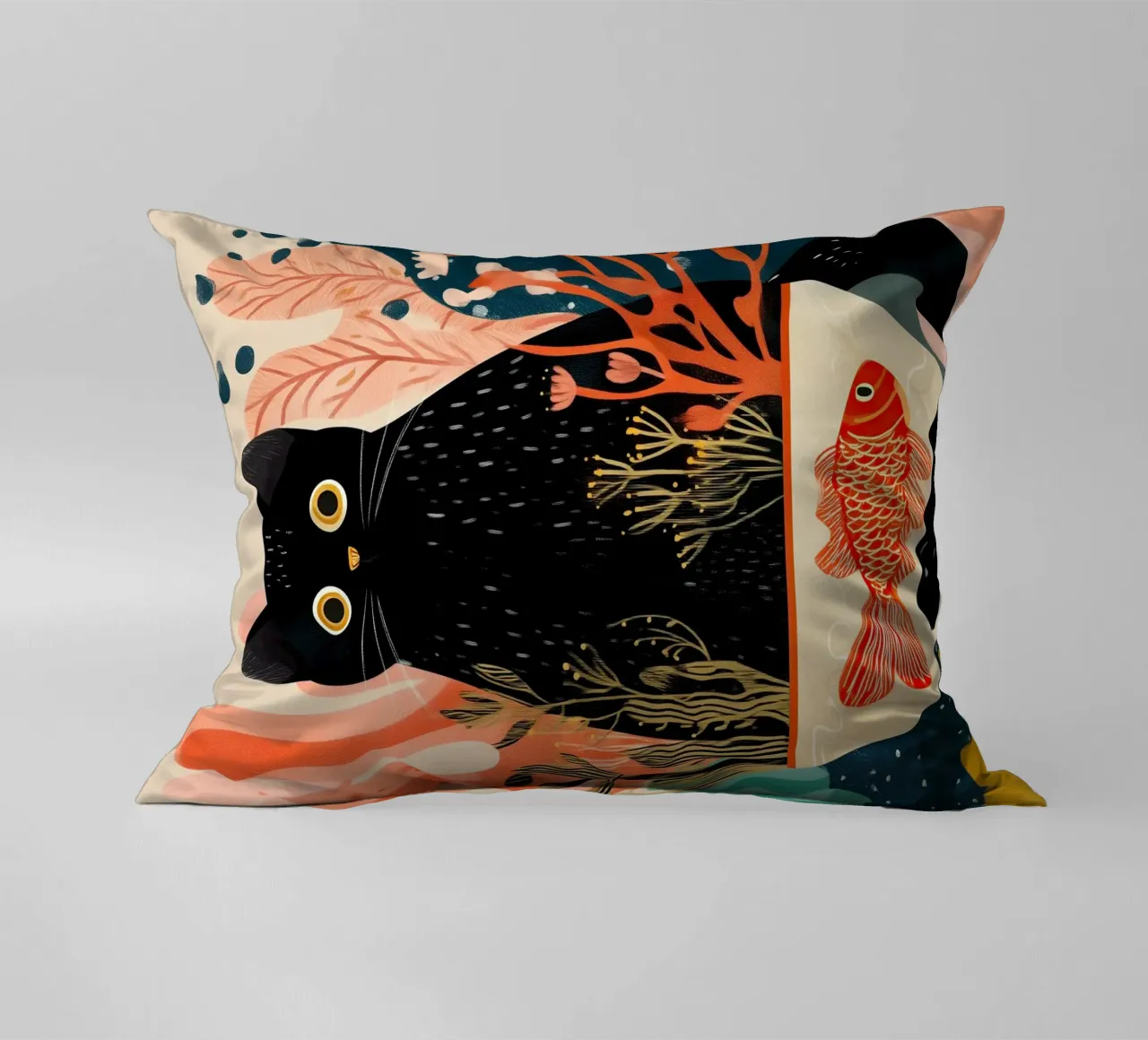 Black Cat and Goldfish cuscino da Luca