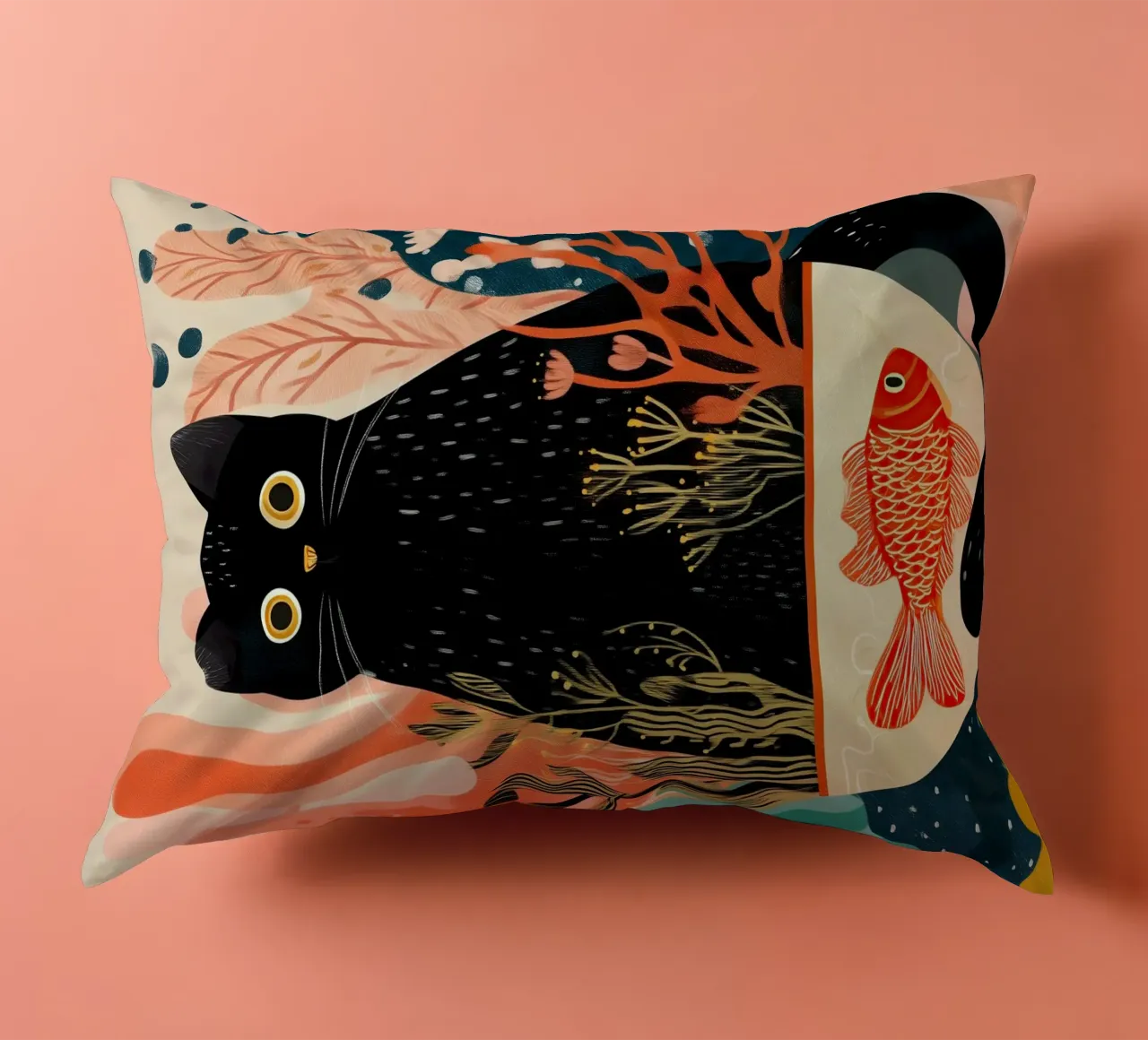 Black Cat and Goldfish cuscino da Luca