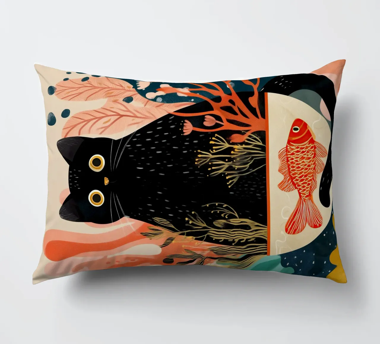 Black Cat and Goldfish cuscino da Luca