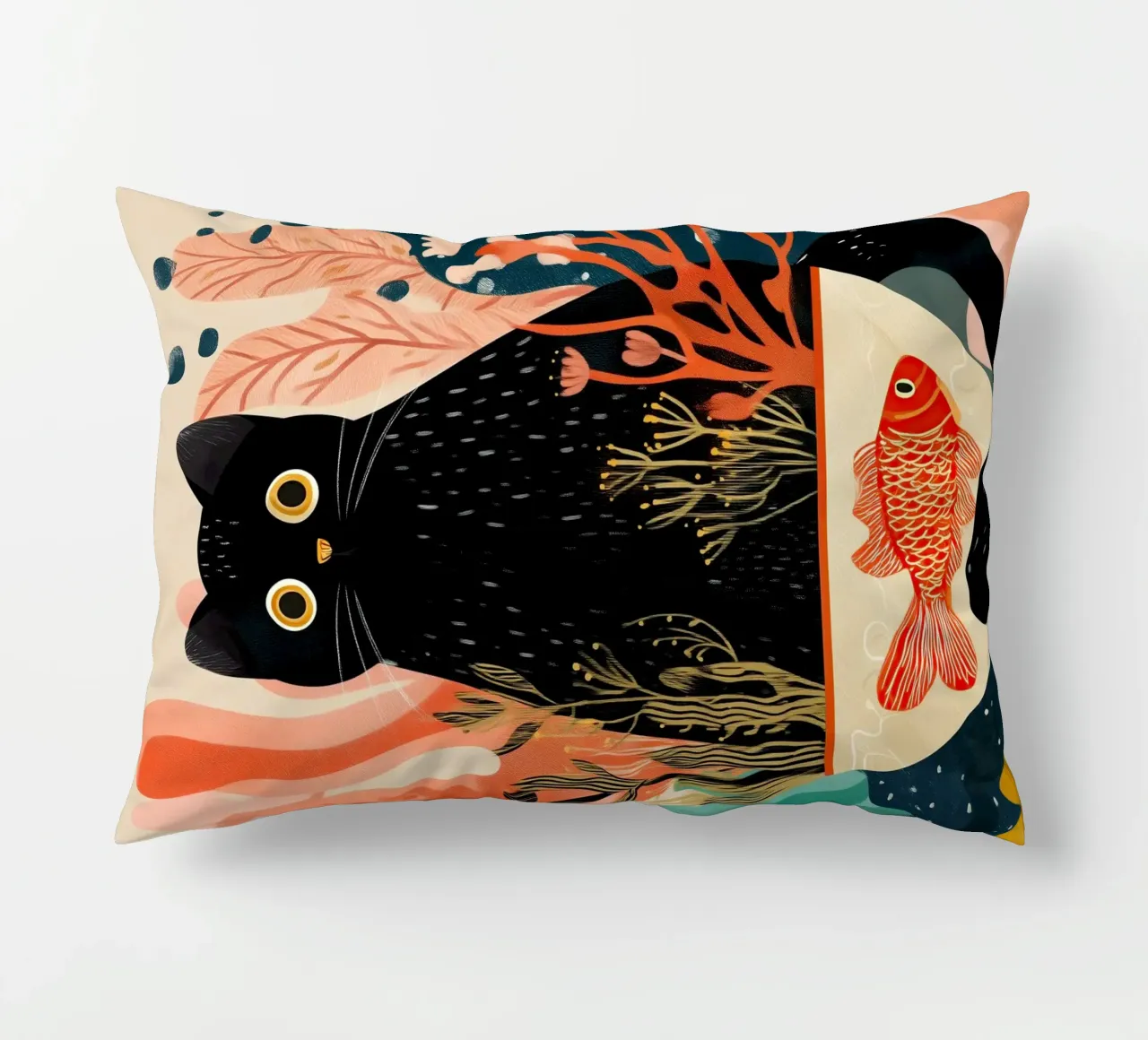 Black Cat and Goldfish cuscino da Luca