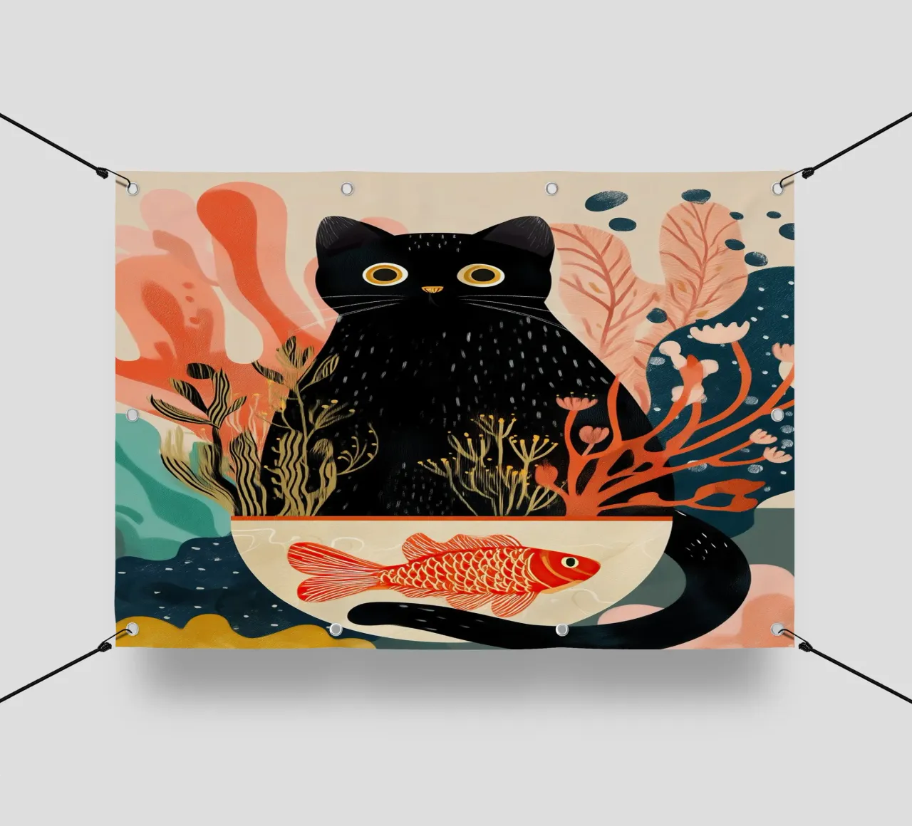 Black Cat and Goldfish telo in pvc da Luca