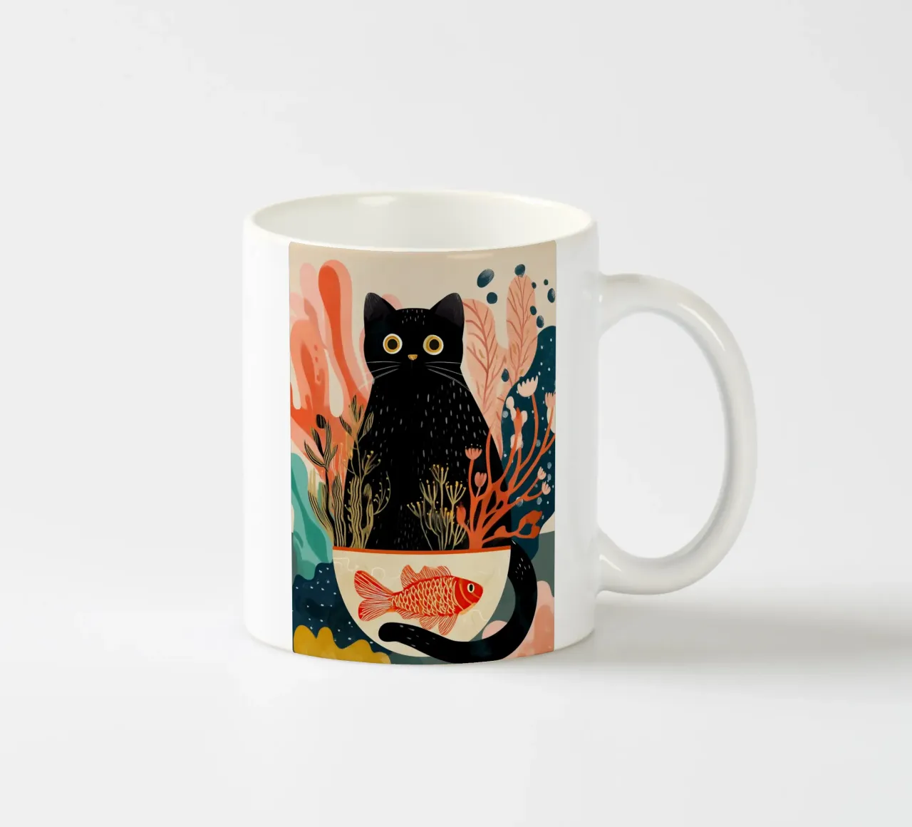 Black Cat and Goldfish tazza in ceramica da Luca