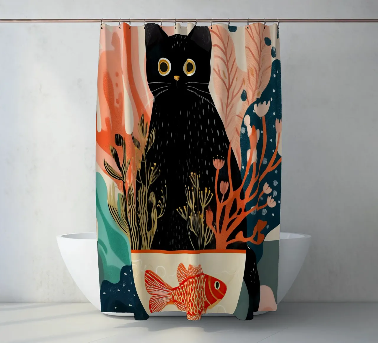 Black Cat and Goldfish tenda da doccia da Luca