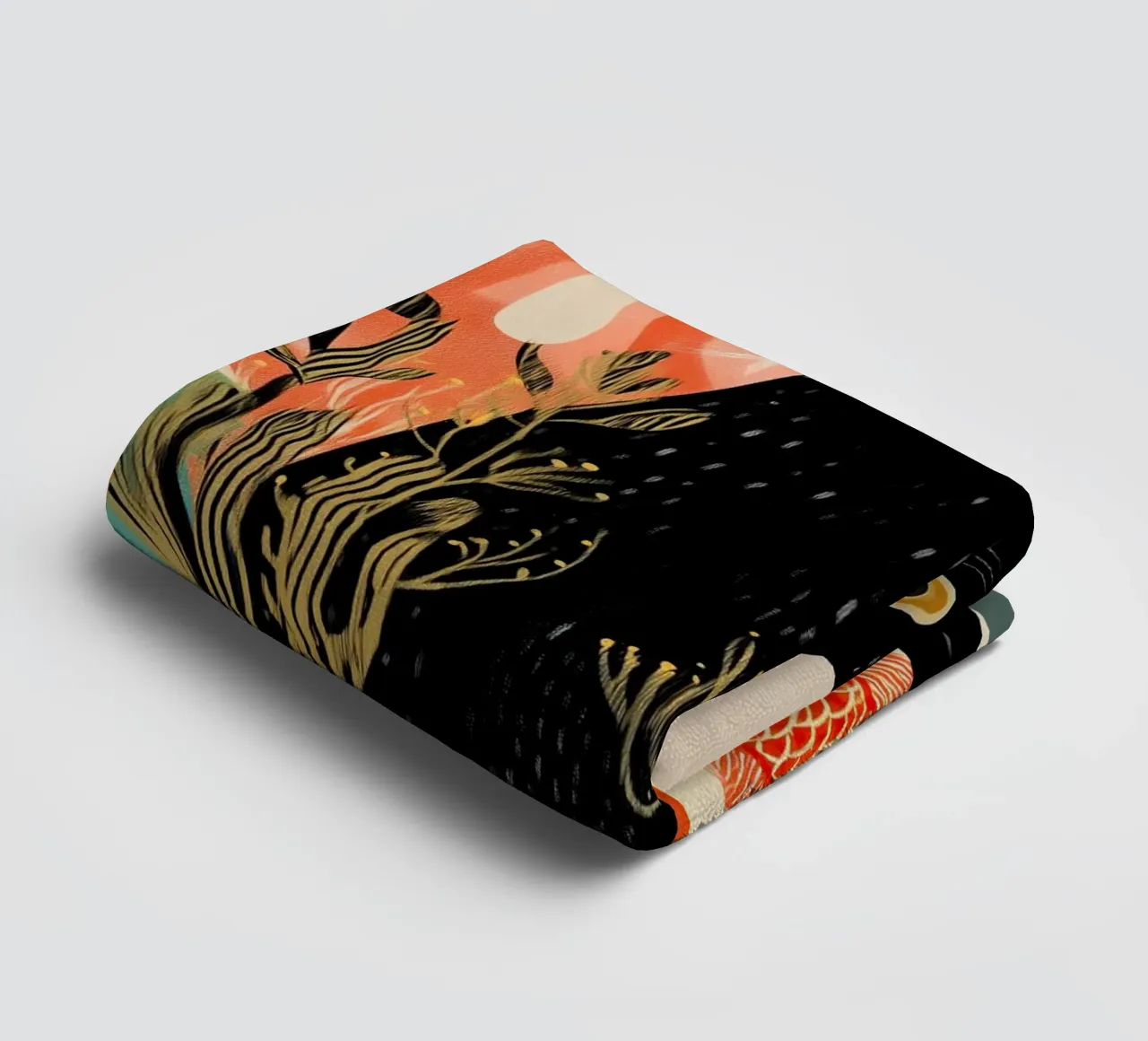 Black Cat and Goldfish towel by Luca