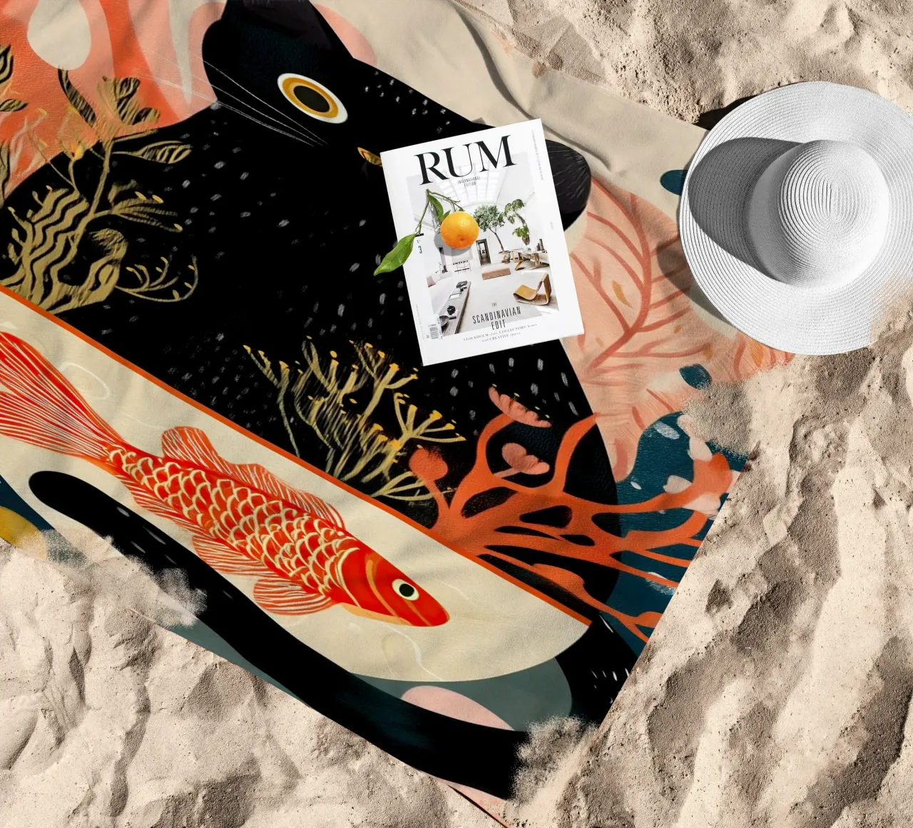 Black Cat and Goldfish telo mare da Luca