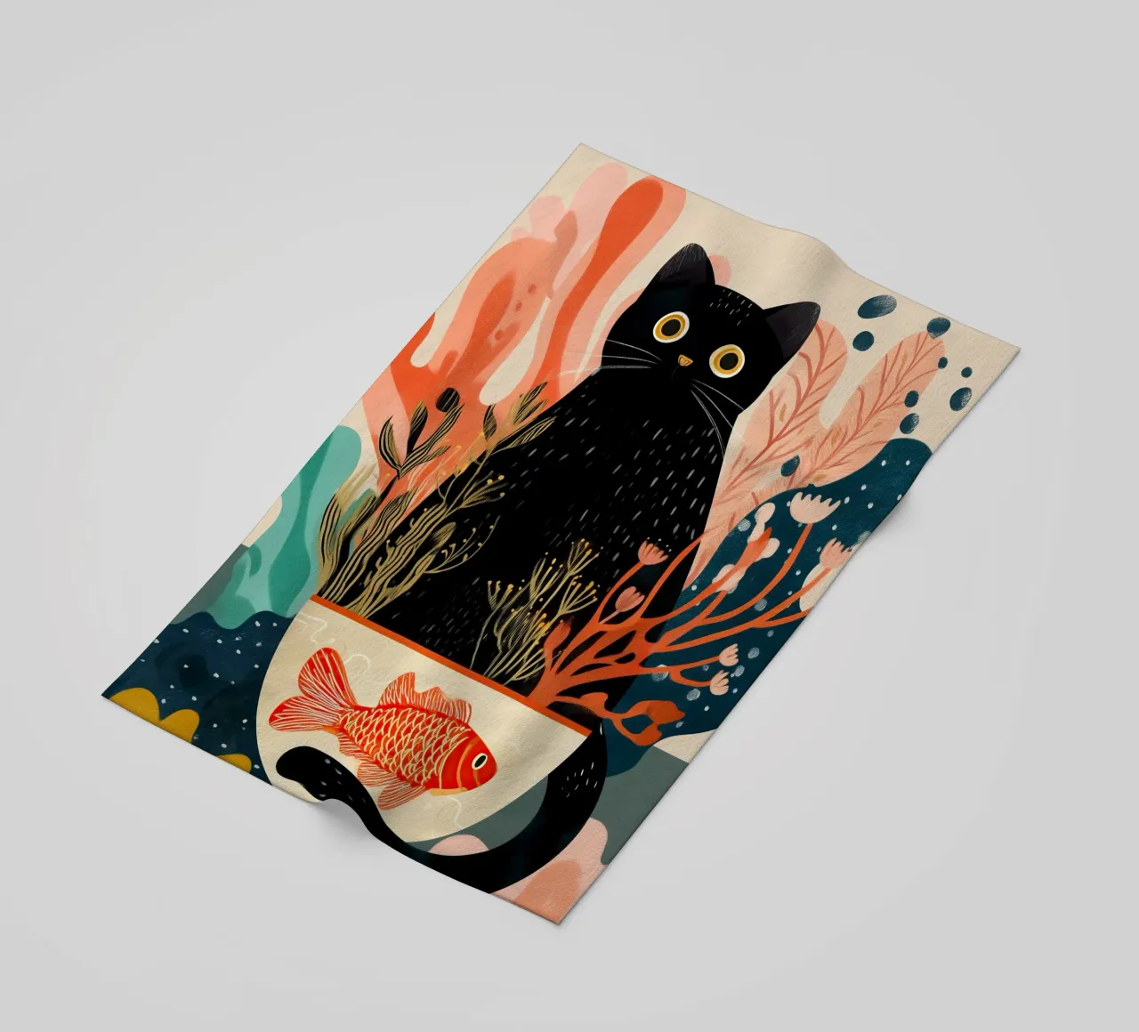 Black Cat and Goldfish telo mare da Luca