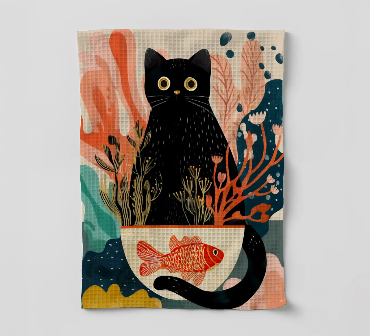 Black Cat and Goldfish paño de cocina de Luca