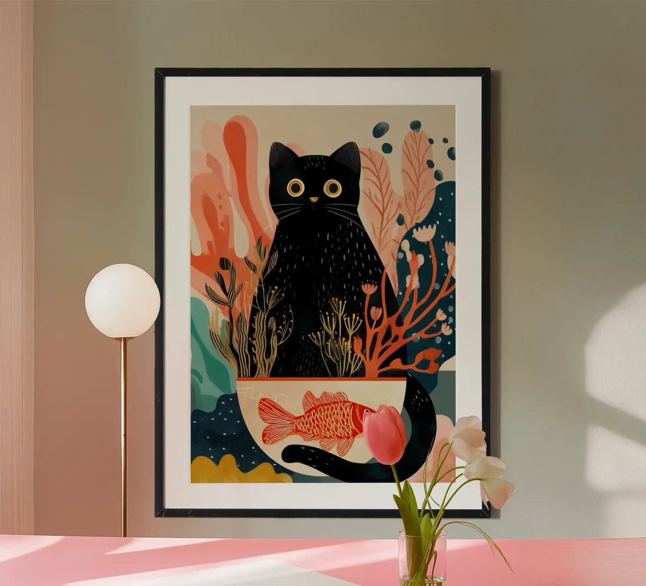 Black Cat and Goldfish poster da Luca