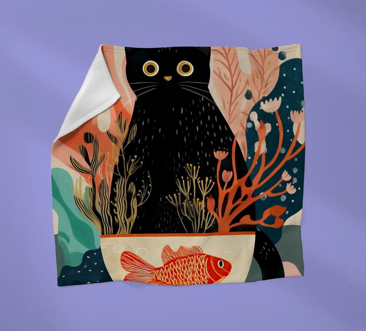 Black Cat and Goldfish coperta in pile da Luca
